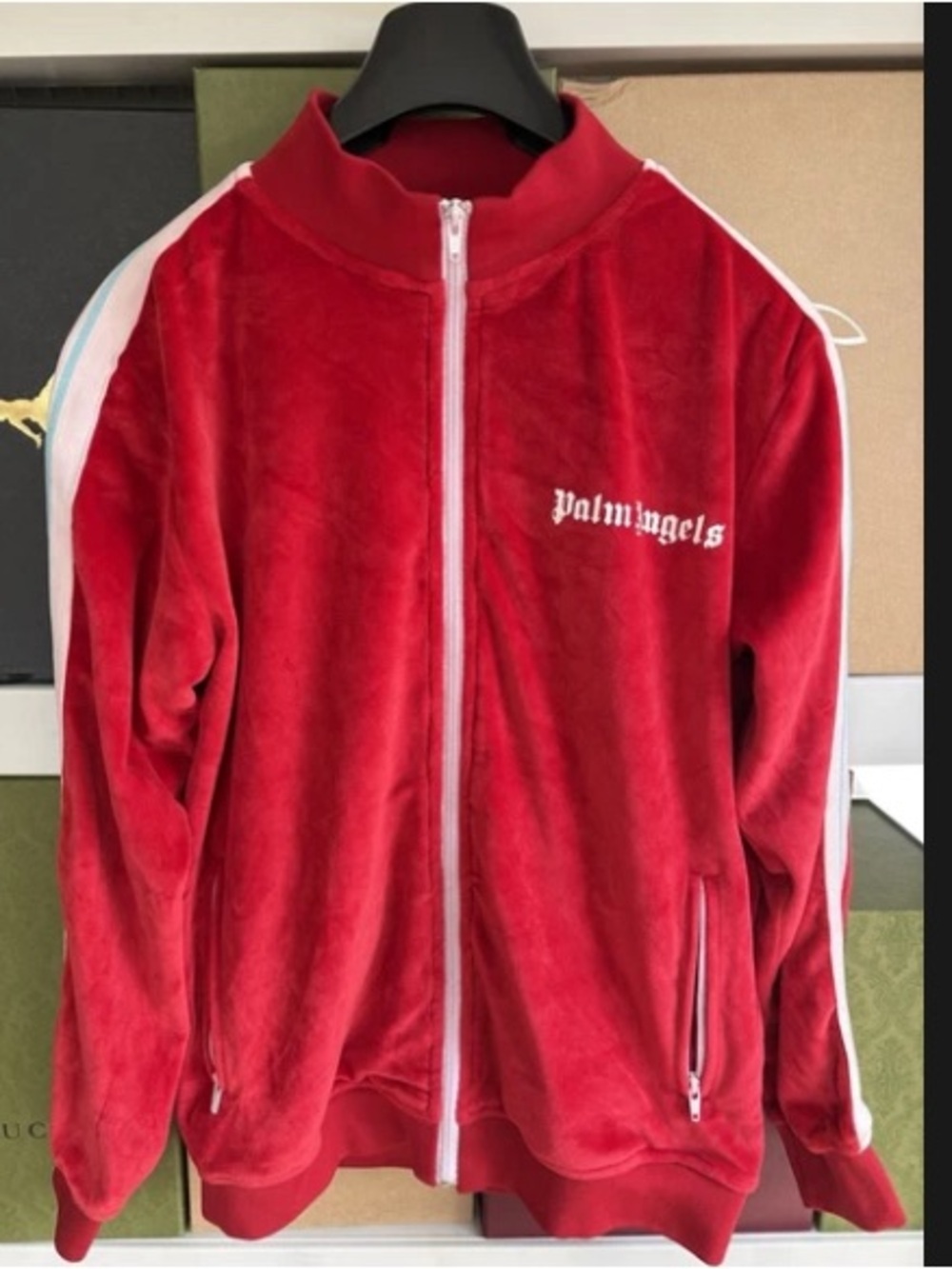 Palm Angels Red Track Jacket with White Trim